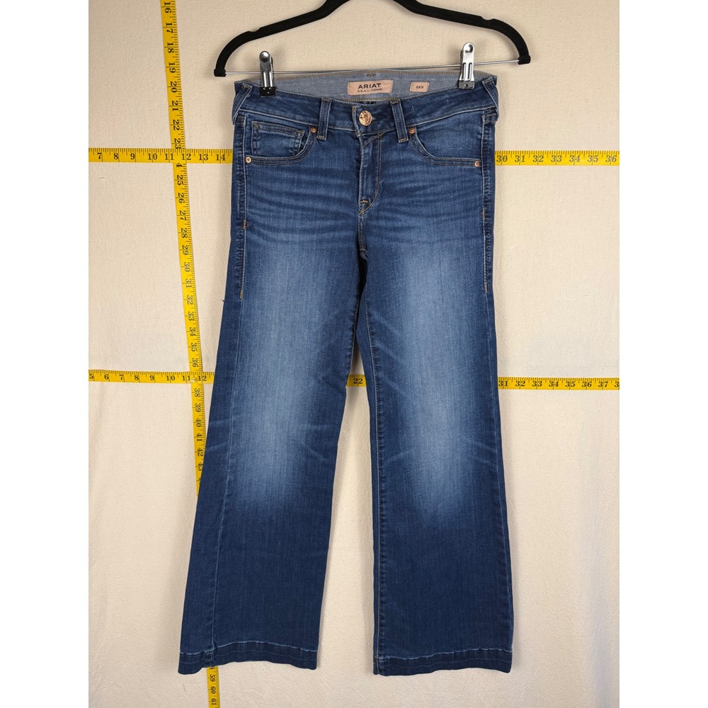 Ariat Trouser Jeans Womens 26S Medium Wash Whiskered Mid Rise Wide Leg Joanna